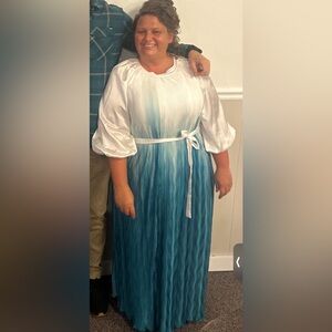 Elegant Teal Ombre Dress with White Accents